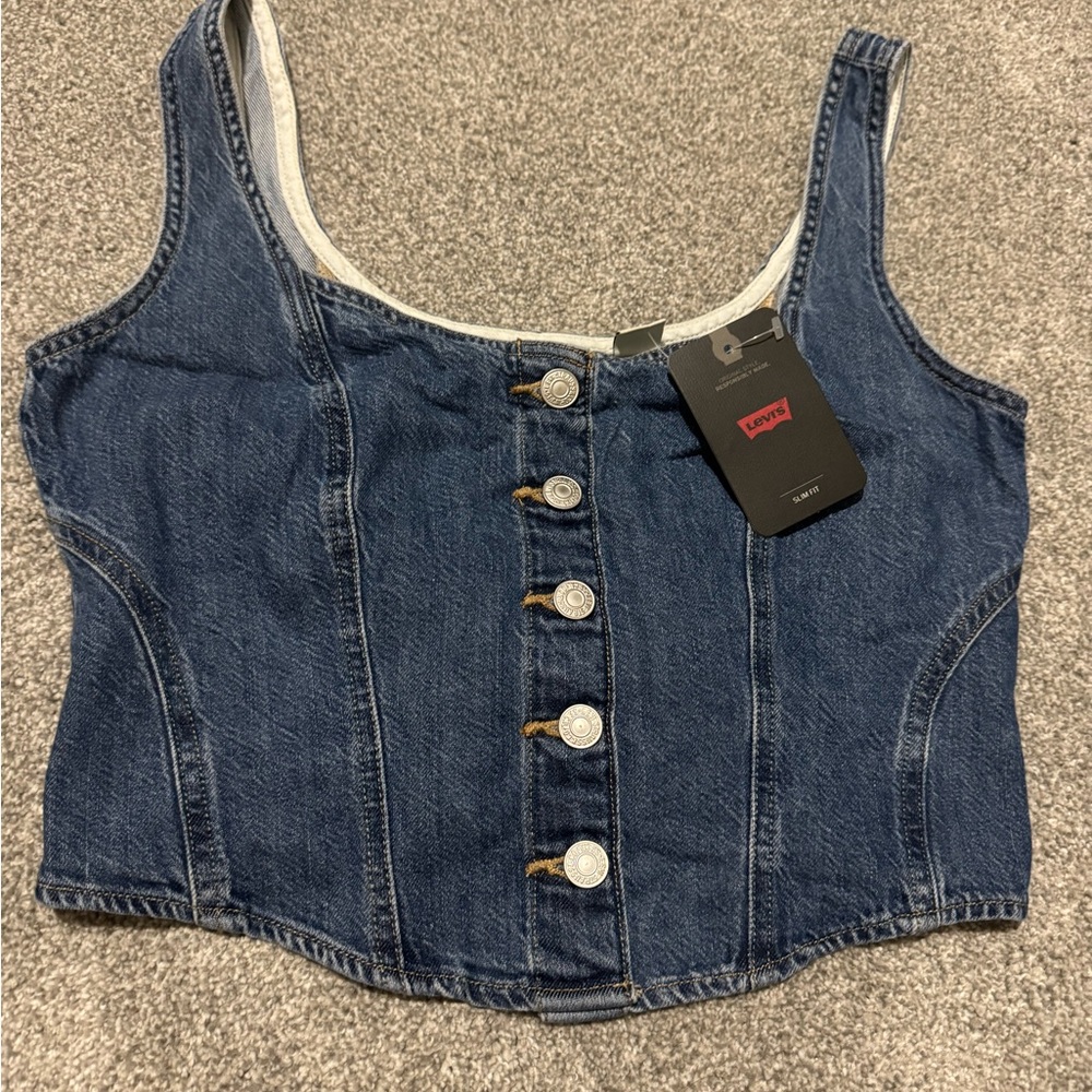 Levi's Blue Fitted Crop Tank Top